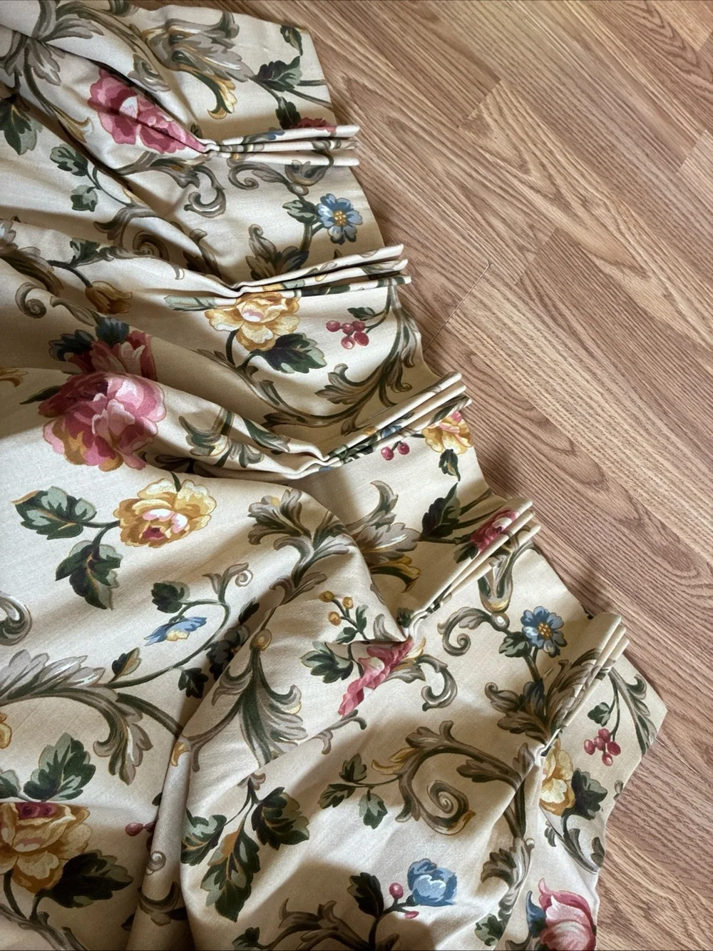JCPenney Home Set of 3 Drapes Pinch Plaid Curtains Beige Floral Print 24x82”
